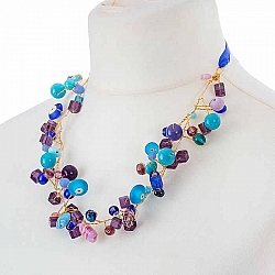 Bead Soup Wire Wrap Necklace Blue Bead Mix by Beads Jar