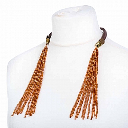 Regaliz Leather & Seed Bead Tassel Necklace by Beads Jar