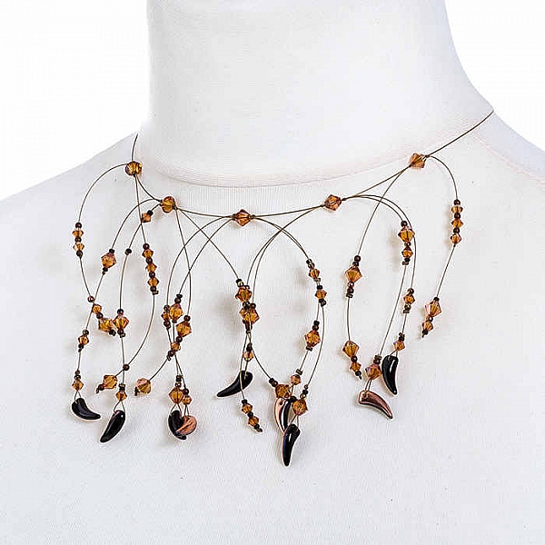 Firework Wire Necklace Crystal Bicones and Czech Tooth