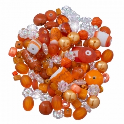 Sunset Orange Acrylic, Pearl & Glass Bead Mix 100g Bag