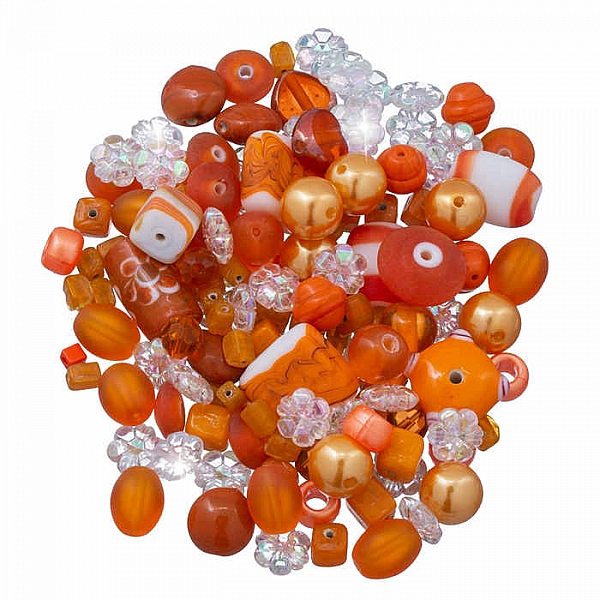 Sunset Orange Acrylic, Pearl & Glass Bead Mix 100g Bag Sunset Orange Acrylic, Pearl & Glass Bead Mix 100g Bag