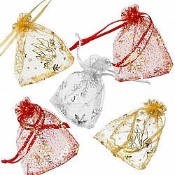 Christmas Organza Drawstring Gift Bags 70x70mm PK6