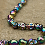 Hematite Skull Beads 10x8mm Metallic Rainbow 8" Strand
