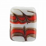 White Rectangle Glass Beads Red/Gold Pattern 18x15mm PK3