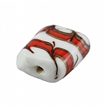 White Rectangle Glass Beads Red/Gold Pattern 18x15mm PK3