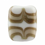 White Rectangle Glass Beads Beige/Gold Pattern 18x15mm