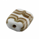 White Rectangle Glass Beads Beige/Gold Pattern 18x15mm