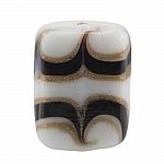 White Rectangle Glass Beads - Black/Gold Pattern 18x15mm