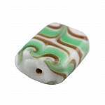 White Rectangle Glass Beads Green/Gold Pattern 18x15mm