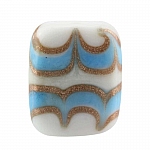 White Rectangle Glass Beads Turquoise/Gold Pattern 18mm