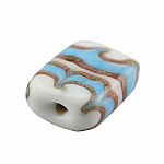 White Rectangle Glass Beads Turquoise/Gold Pattern 18mm