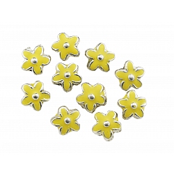 Yellow Enamelled Silver Metal Flower Beads 15mm PK10