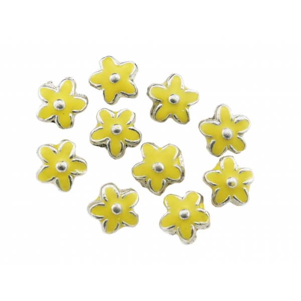 Yellow Enamelled Silver Metal Flower Beads 15mm PK10
