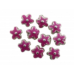 Enamelled Pink Silver Metal Flower Beads 15mm PK10