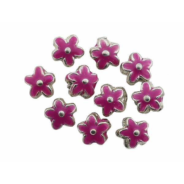 Enamelled Pink Silver Metal Flower Beads 15mm PK10