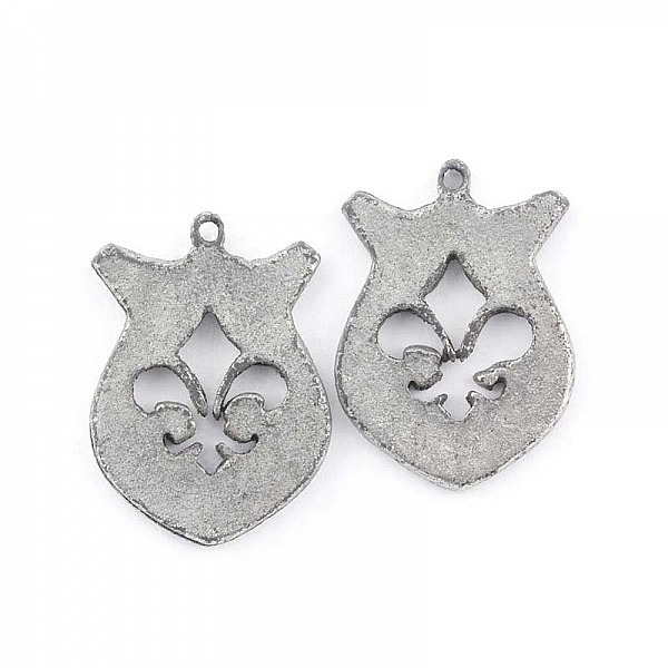 Antique Silver Fleurs De Lys Charm Pendants 26x18mm PK2